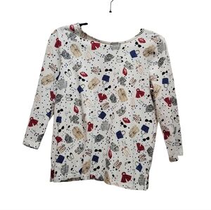 Talbots Paris Novelty Print Scarves Beret 3/4 Sleeve Top Bow Back Detail Size SP